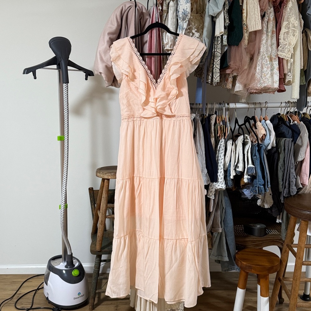 Elegant Peach Ruffle Maxi Dress